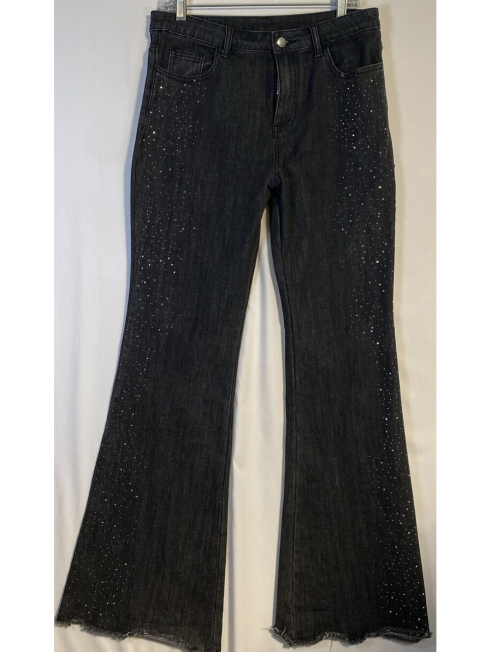Blue B. Collection Flair Leg Rhinestone  Jeans Stretchy 32x32 Black Fringe